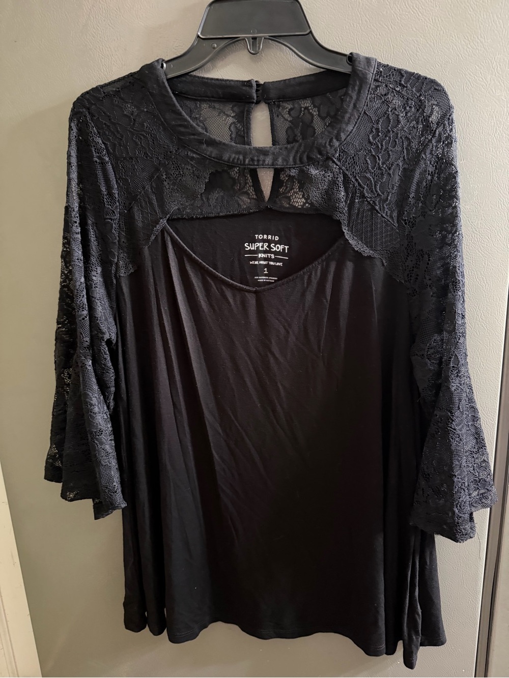 torrid Black Lace-Yoke Super Soft Top